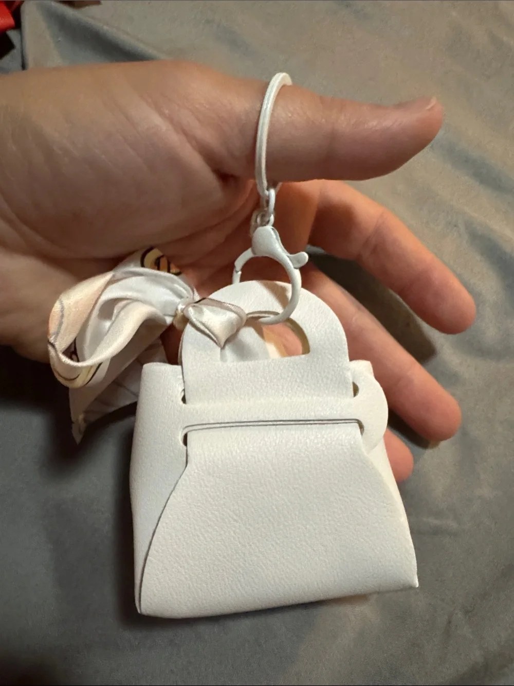 White Mini Purse Keychain with Gold-Accent Scarf